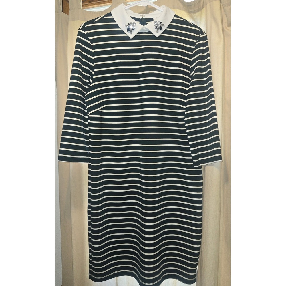 Vila Clothes Vimaiely Striped Embellished Collar Dress Navy White Size M
